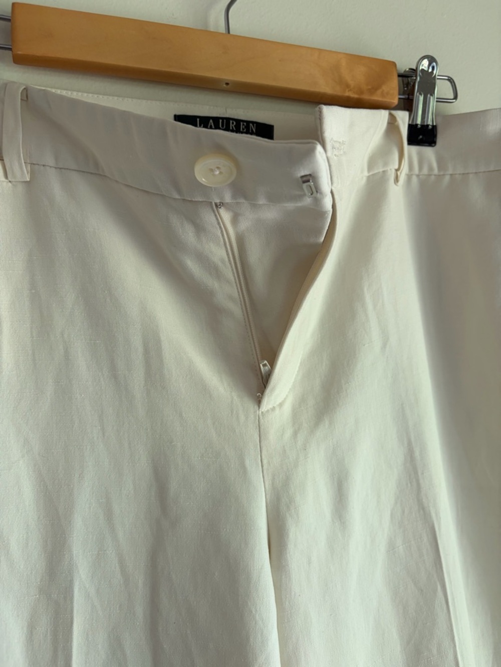 Lauren Ralph Lauren Women's Andover Ivory Silk Linen Wide Leg Trousers Size 10 - Picture 4 of 5